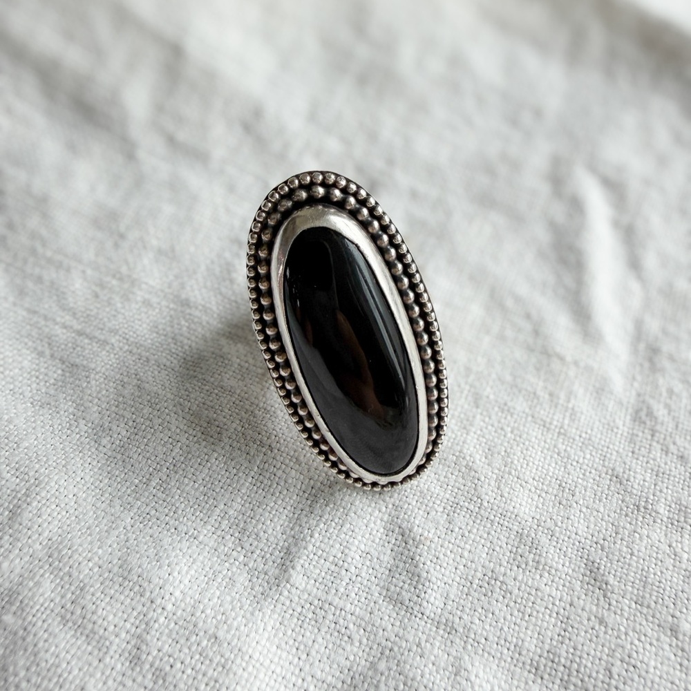Sterling Silver Black Onyx Statement Ring Oval Bezel